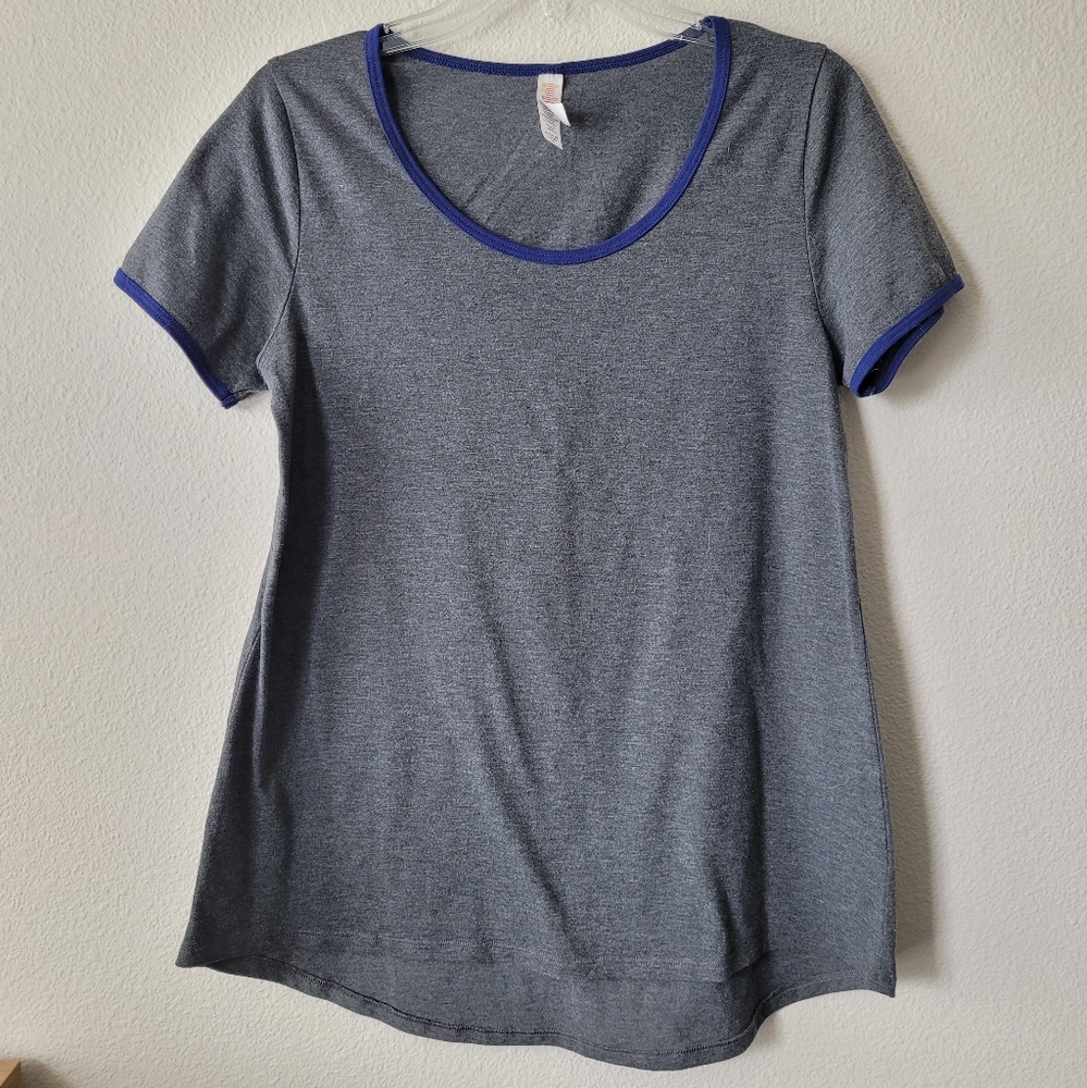 LuLaRoe Grey Crew Neck Long Short Sleeve Shirt
